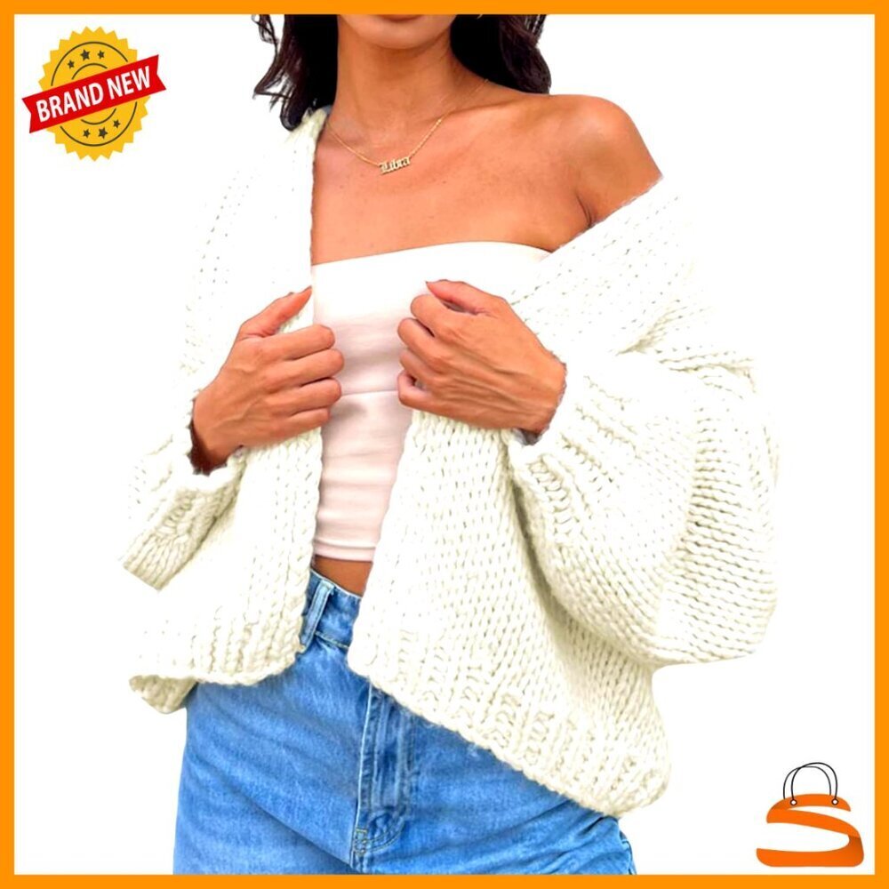Crochet Chunky Cable Knit Cardigan Oversized Y2K Preppy Aesthetic Sweater